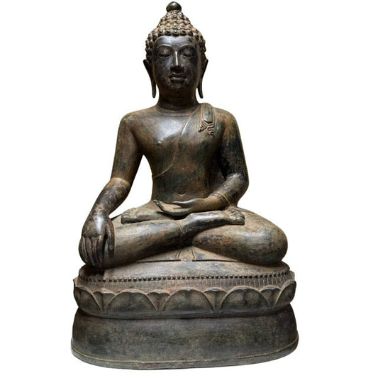Groot bronzen Boeddha beeld van 70 cm als symbool voor rust, aarding en verlichting