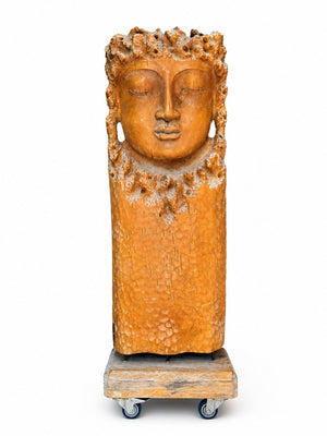 Monumentale Vintage Kwan Yin Wandsculptuur – Brutalistisch Houtsnijwerk ca. 1970–1990 – 159 cm