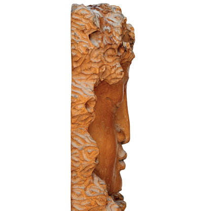Monumental Vintage Guanyin Wall Sculpture – Carved Wood, 159 cm – surface and patina detail