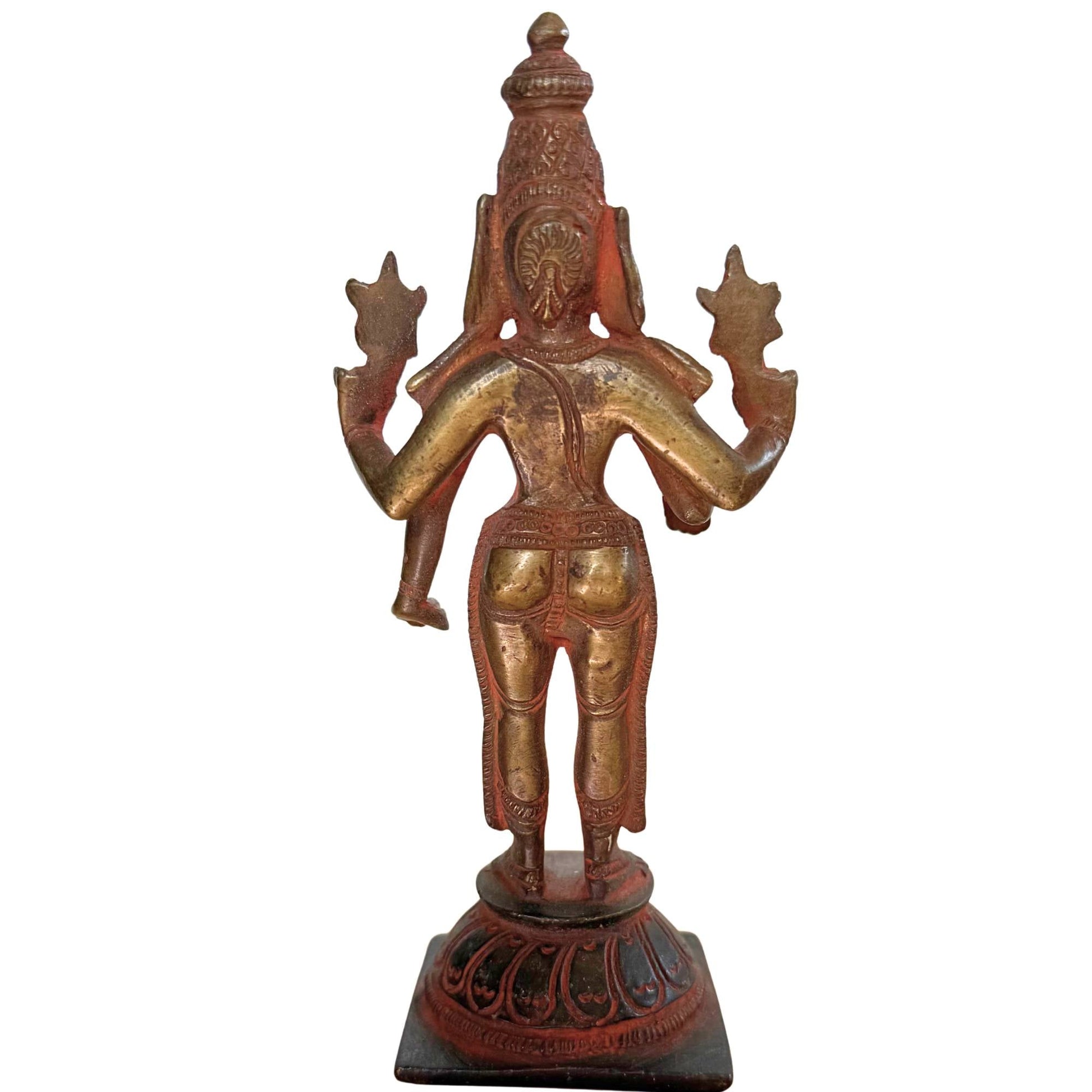 Onderzijde van een handgemaakt antiek Vishnu brons tonende authentieke 19e-eeuwse gietsporen