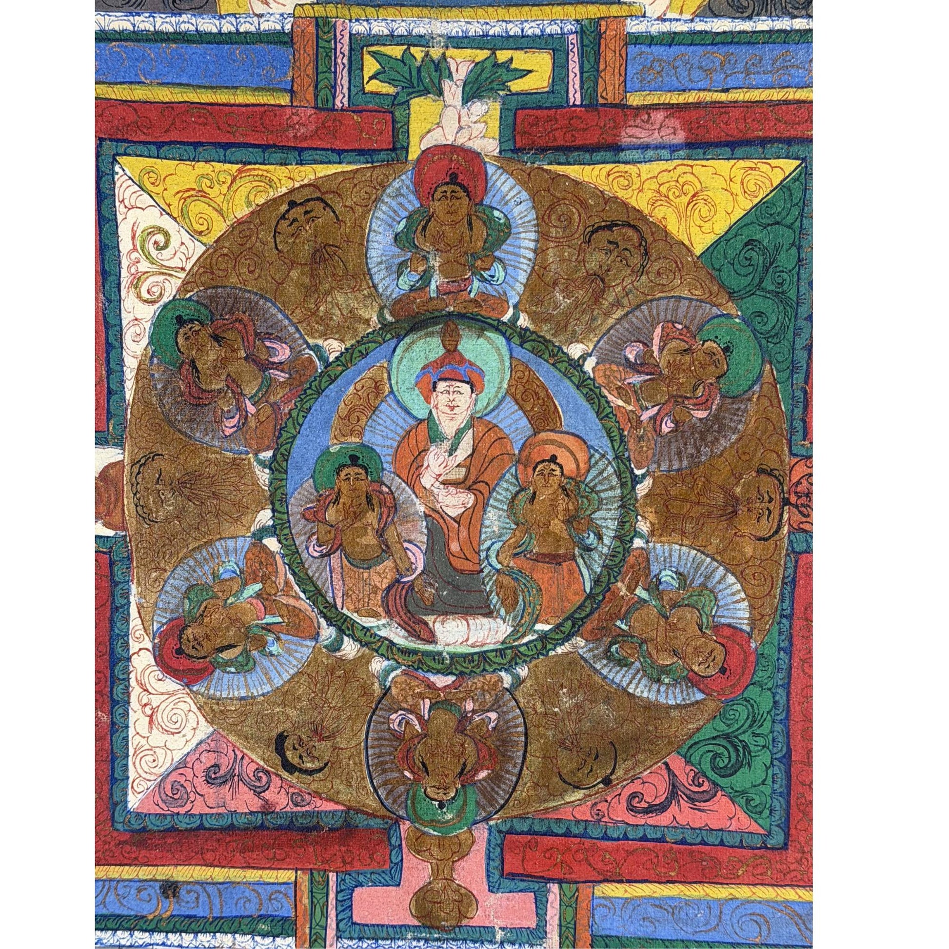 Handgeschilderde thangka met authentieke boeddhistische tempelkunst en oude pigmentlagen