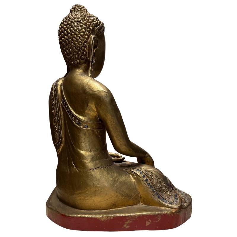 Handgesneden houten Boeddhabeeld Mandalay stijl gevalideerd