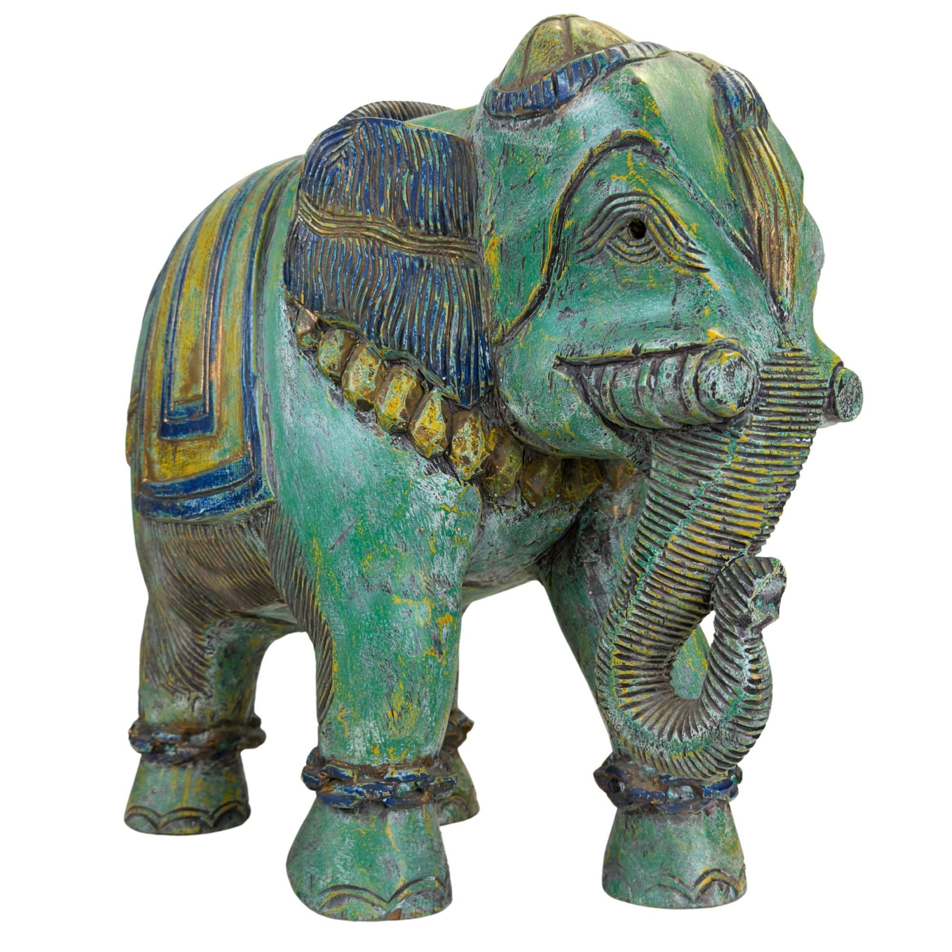 Handgesneden Indiase olifant in Rajasthan stijl van massief hardhout