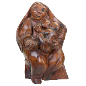 expressieve handgesneden Madonna met kind in zwaar tropisch hardhout