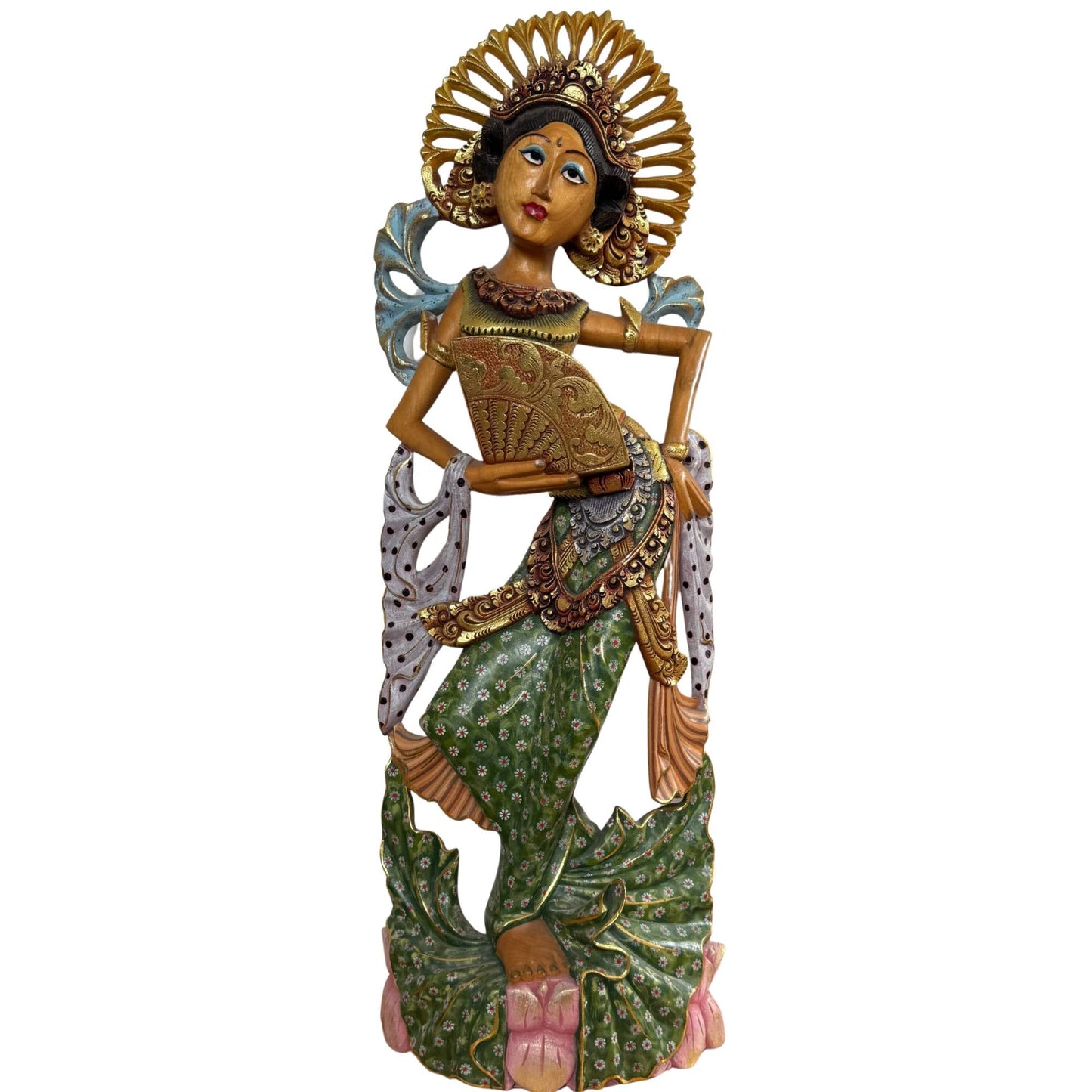 De Hemelse Legong: Een monumentale 71 cm Balinese danseres, symbool van goddelijke gratie en spirituele verbinding.