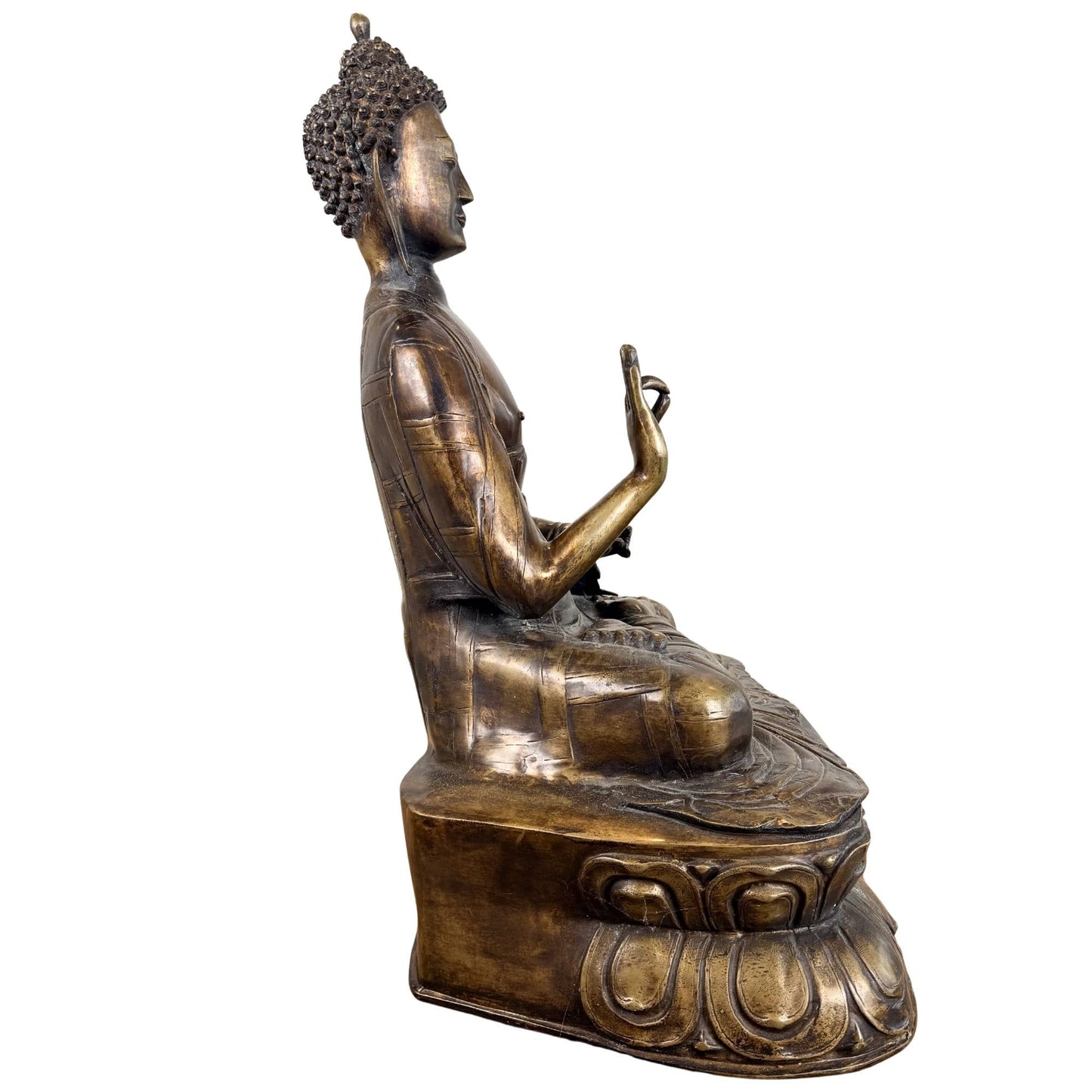 Himalaya Boeddha van brons in abhaya mudra met beschermende spirituele betekenis