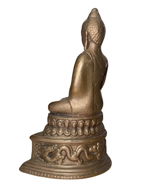 Himalaya Boeddha beeld van brons met drakenmotief en decoratieve basis