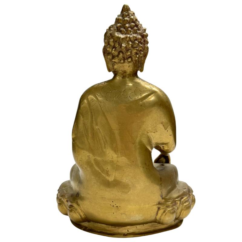 Handgegraveerd bronzen Boeddhabeeld in Himalaya stijl met gedetailleerde versieringen.