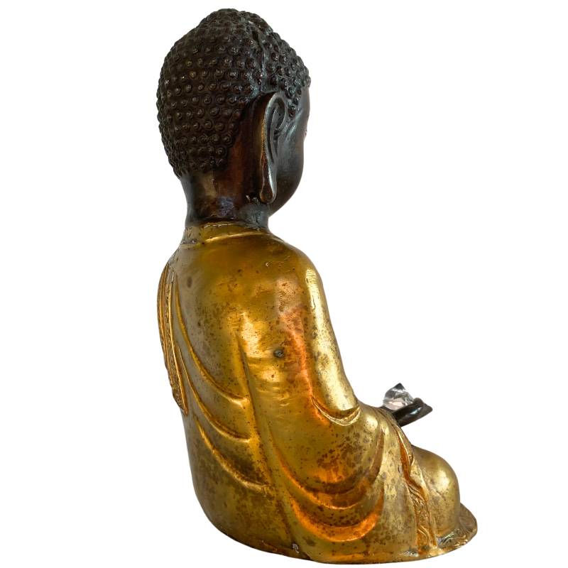 Himalayan Amitabha Buddha with Stupa & Crystal – Bronze, 27 cm – right three-quarter rear view