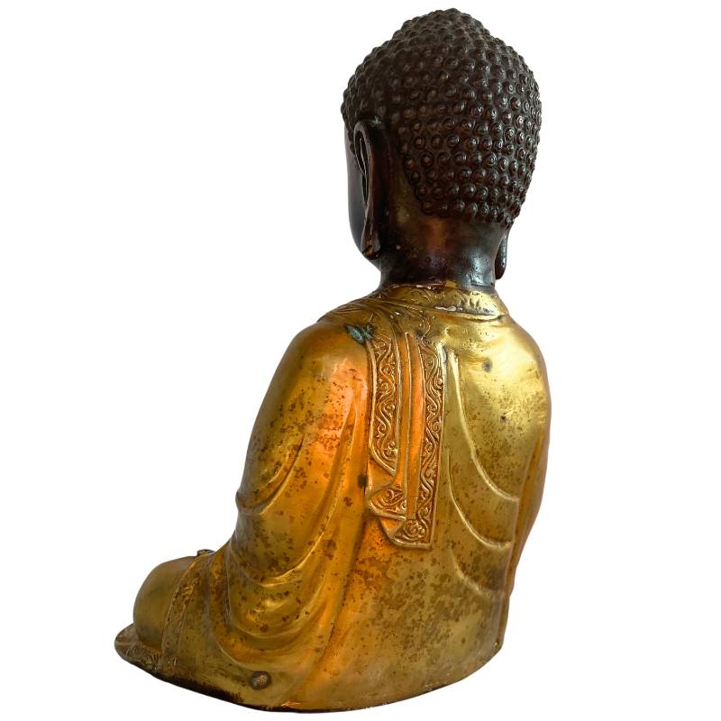 Himalayan Amitabha Buddha with Stupa & Crystal – Bronze, 27 cm – left three-quarter rear view