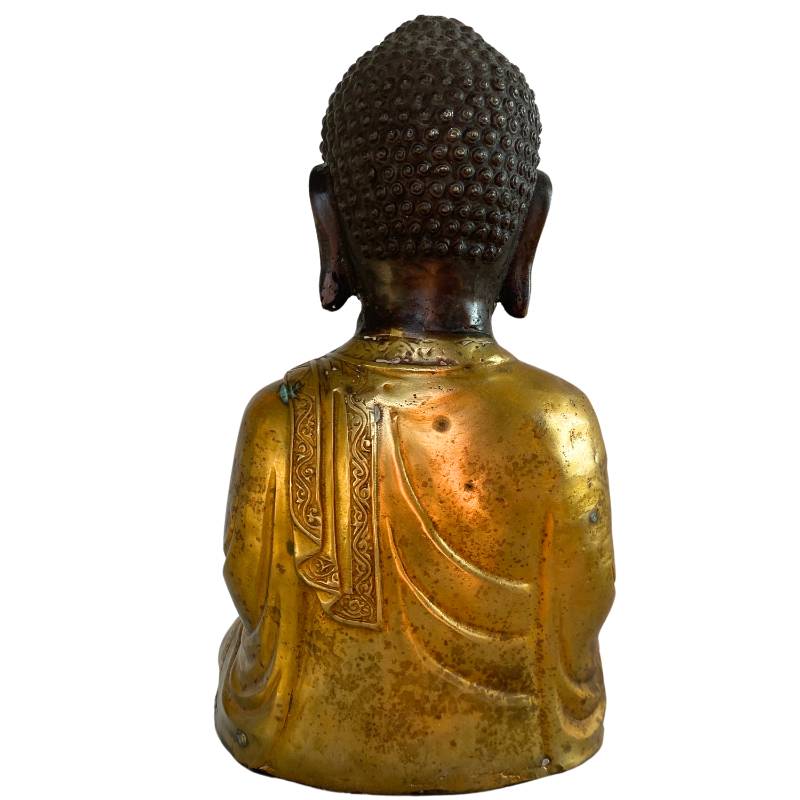 Himalayan Amitabha Buddha with Stupa & Crystal – Bronze, 27 cm – rear view