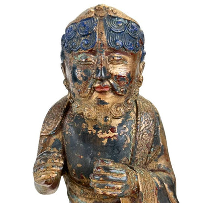 Himalayan Arhat on Animal Mount – Gilt Bronze, 27 cm – decorative detail