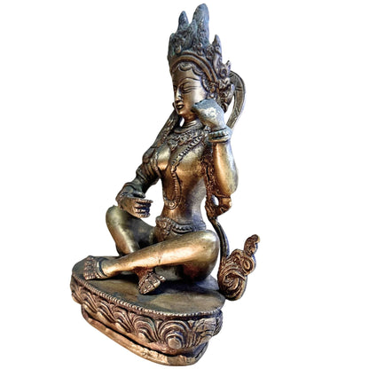 Himalayan Saraswati – Gilt Bronze, ca. 1920, 20.7 cm – opposite three-quarter front view