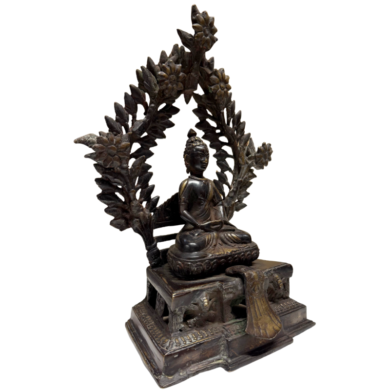 Himalayan Shakyamuni Buddha with floral aureole, front-left view