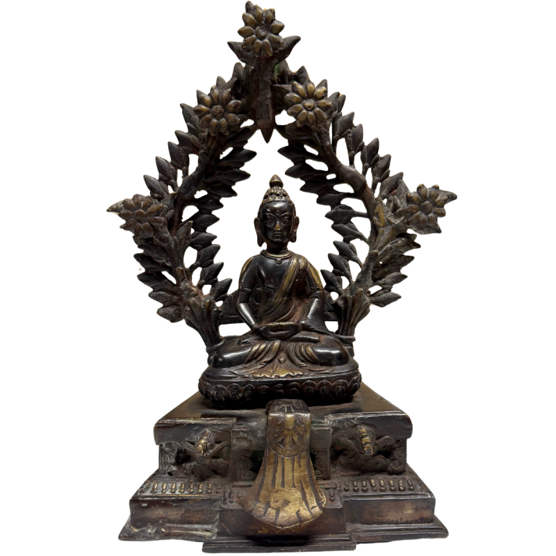 16th–17th century Himalayan Shakyamuni Buddha with floral aureole, front view