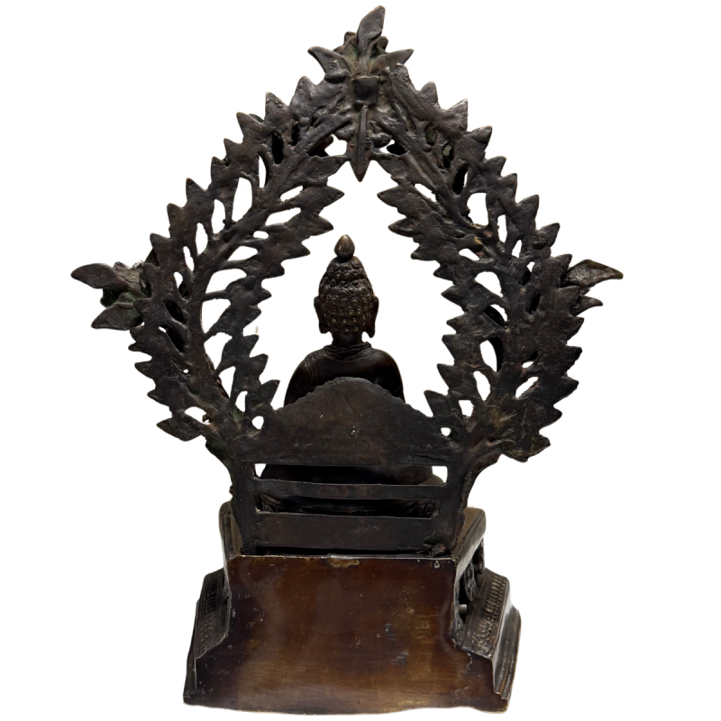 Himalayan Shakyamuni Buddha ensemble, rear view of floral aureole and base