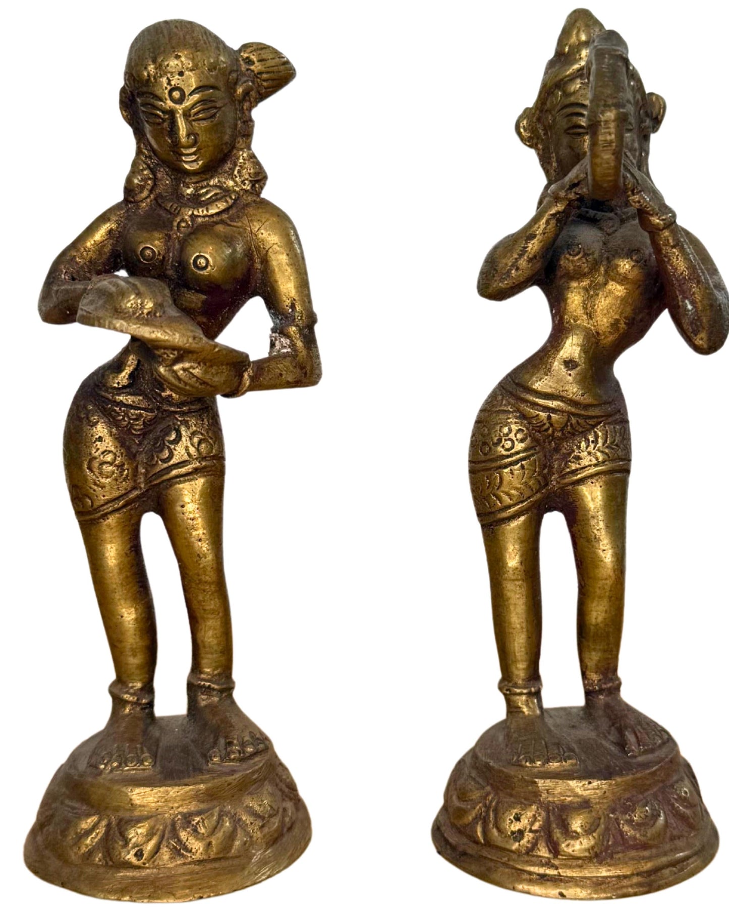 Hindoe bronzen altaar beelden paar met vergulding rituele figuren set