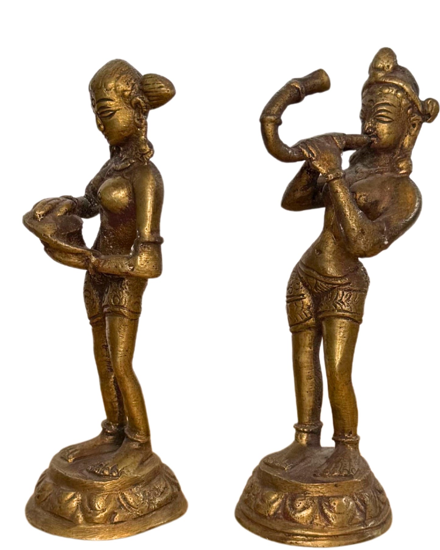 Hindoe bronzen danseressen figuren set decoratief en sierlijk