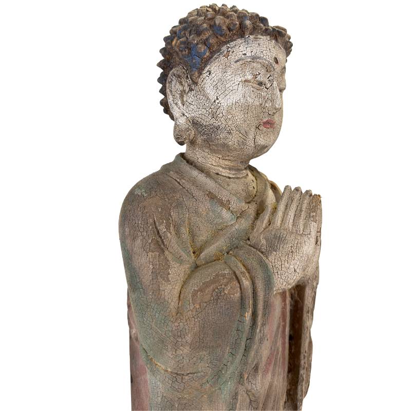Houten Boeddha beeld China met lotus basis antiek