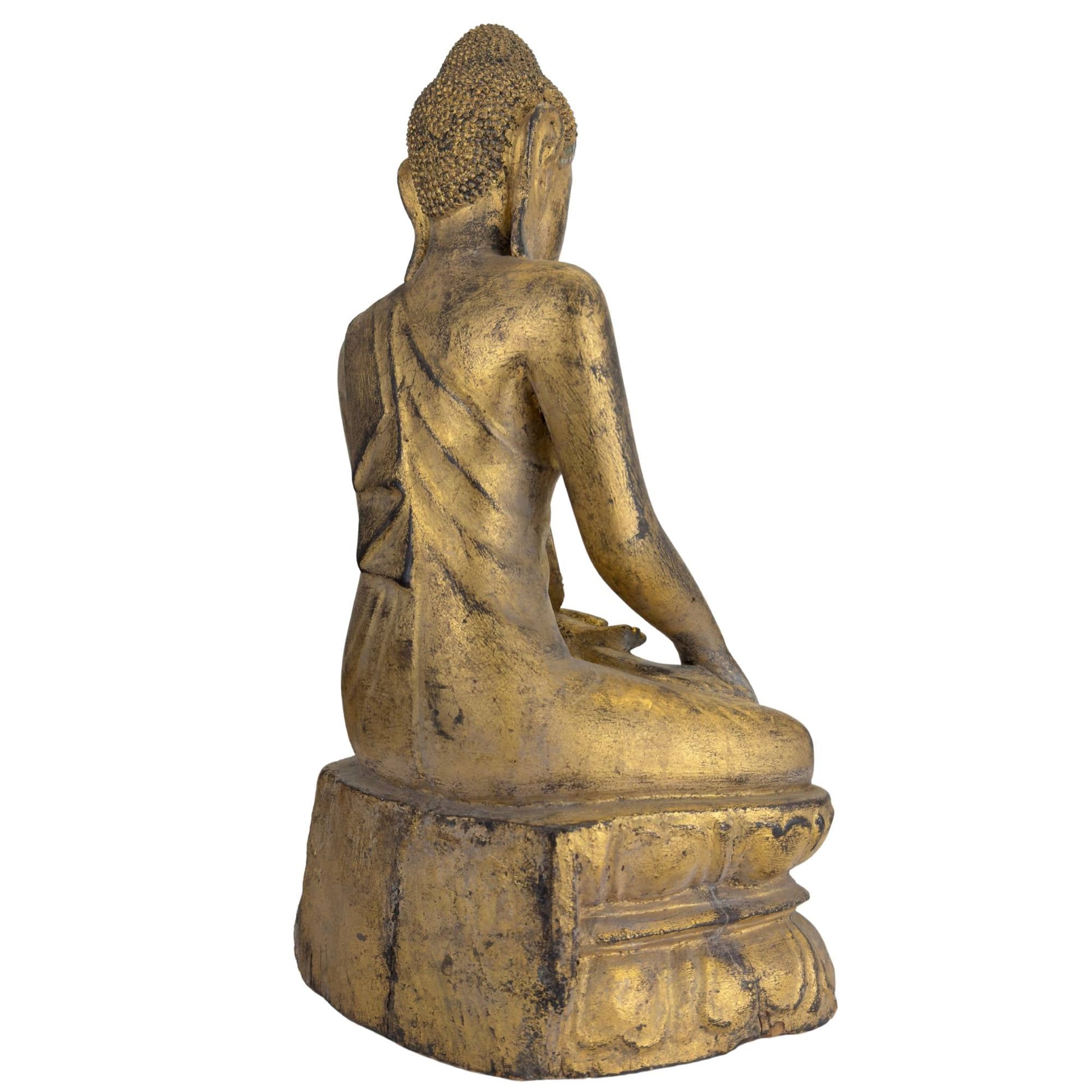 Houten Boeddha met traditionele glas- en spiegelinleg
