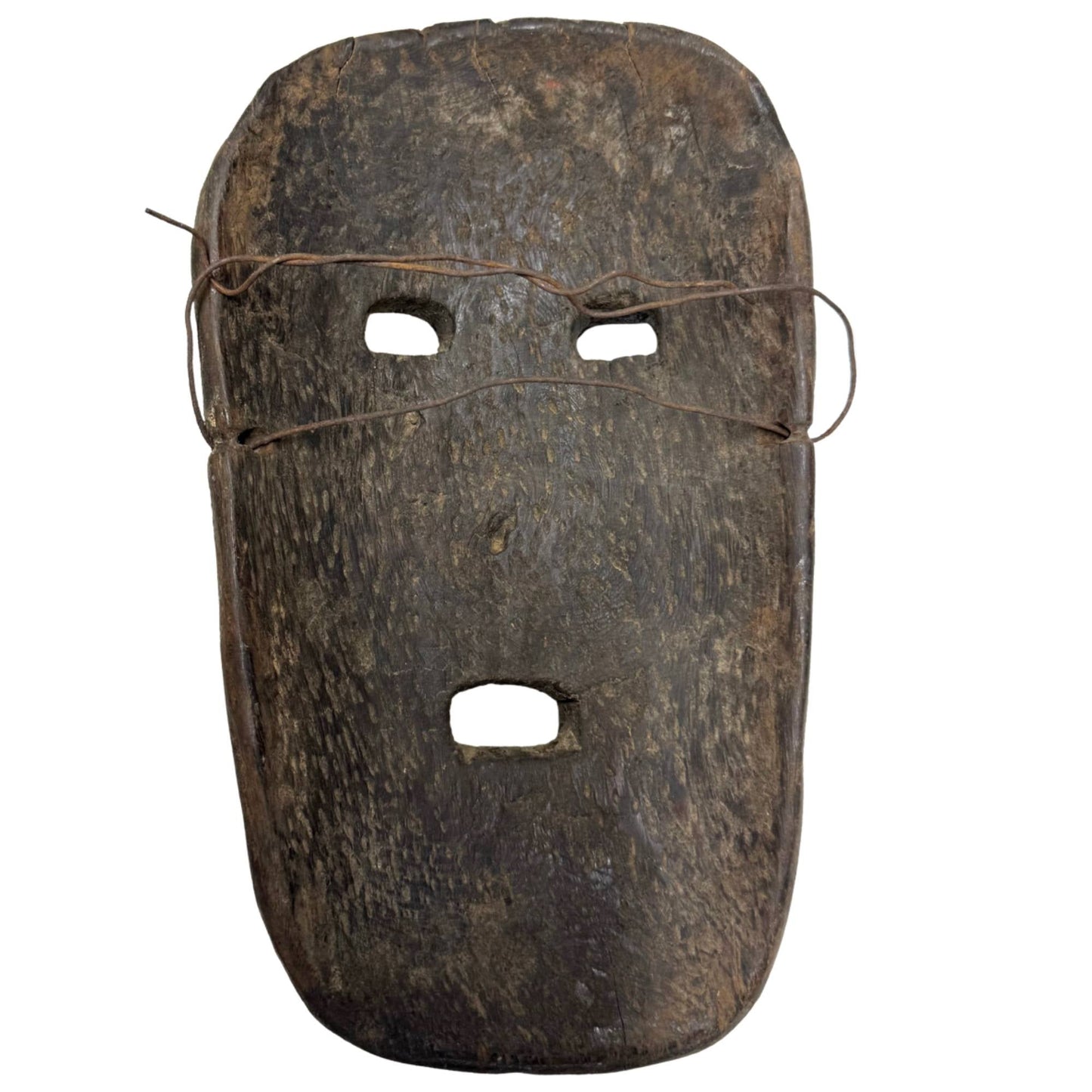Houten sjamanenmasker uit de Himalaya-regio, 26 cm breed met oude slijtage, scheuren en originele draagsporen