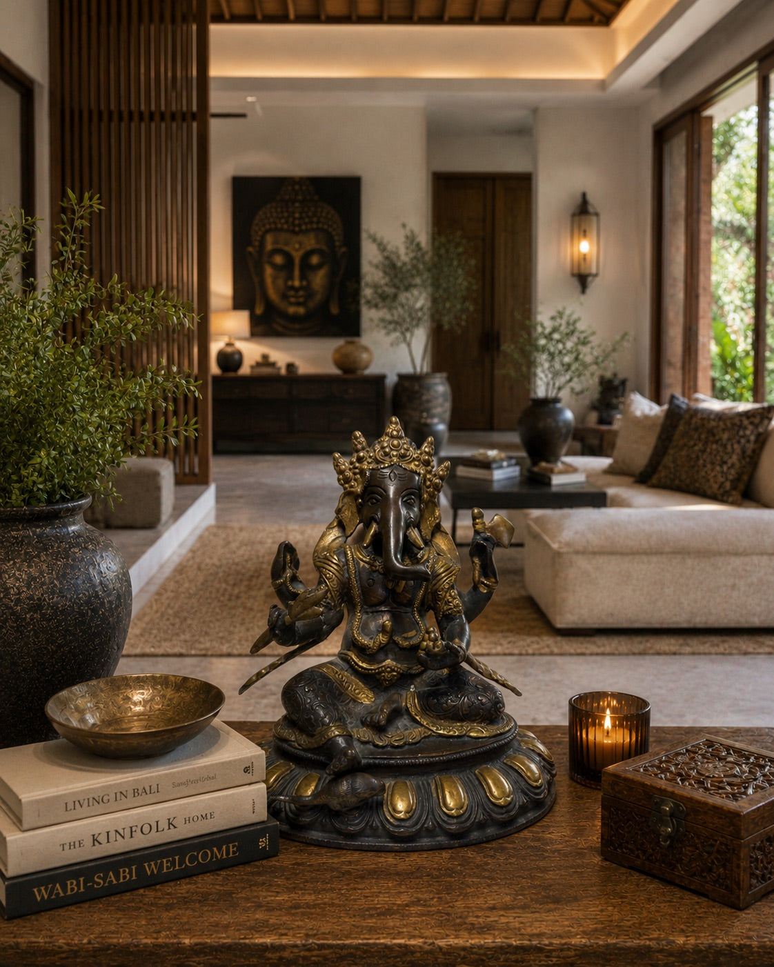 Bronzen Ganesha Beeld met Lotusbasis