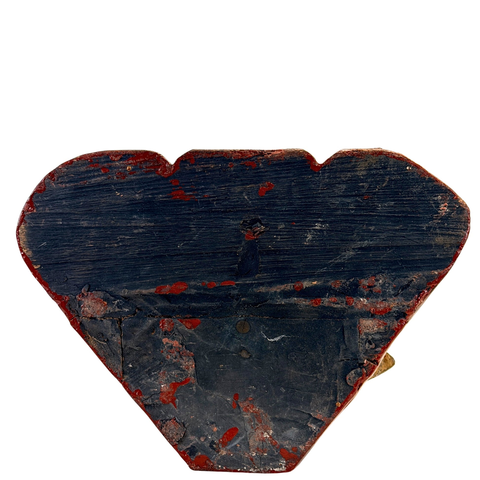 Underside of the red-lacquered wooden base of the antique Jambupati Buddha