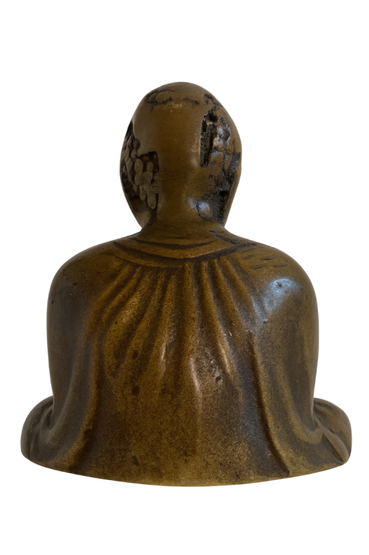 Antiek Japans boeddhabeeld van massief brons kleine sculptuur