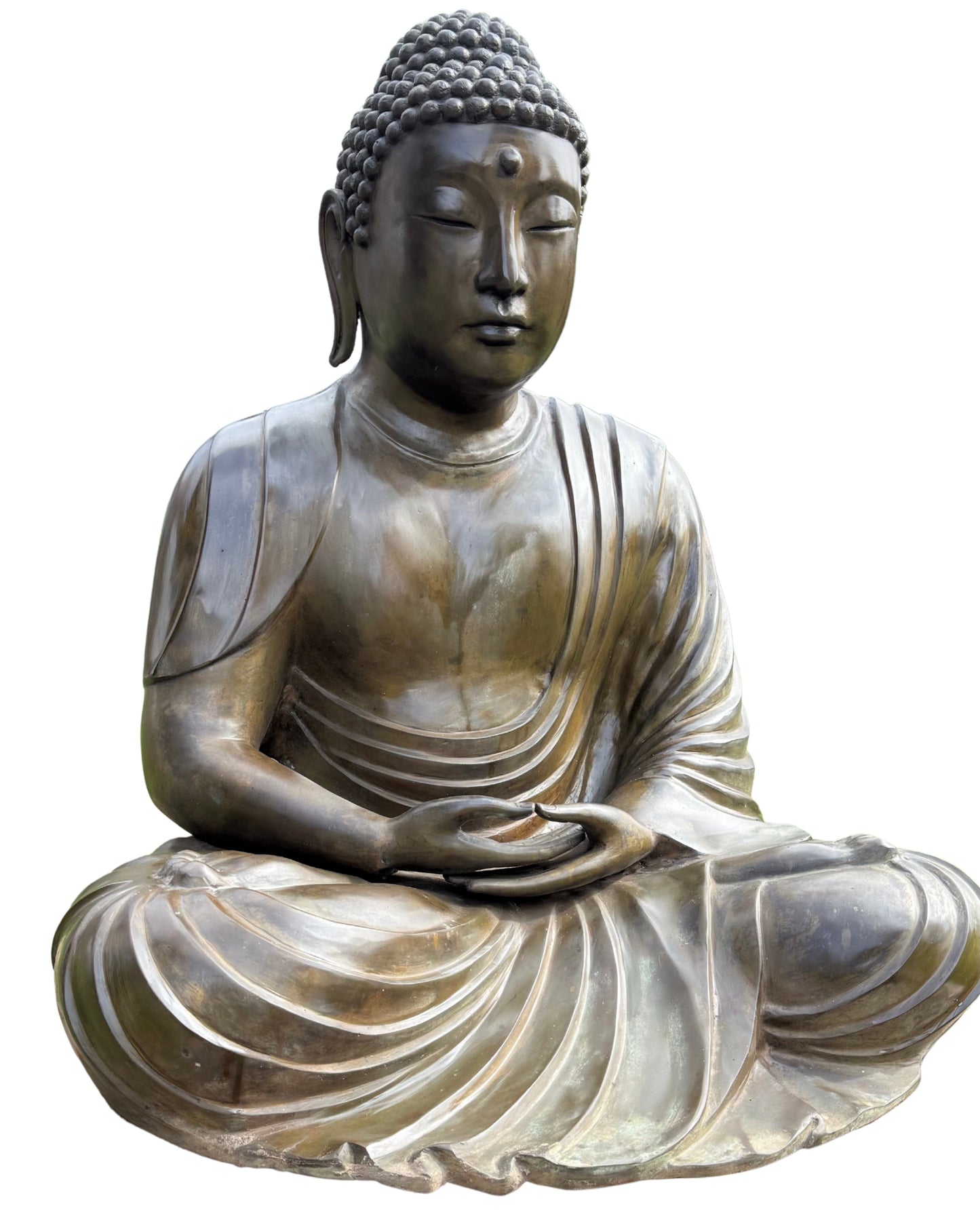 Seated Japanese Amida Buddha showing the broad robe and meditative posture