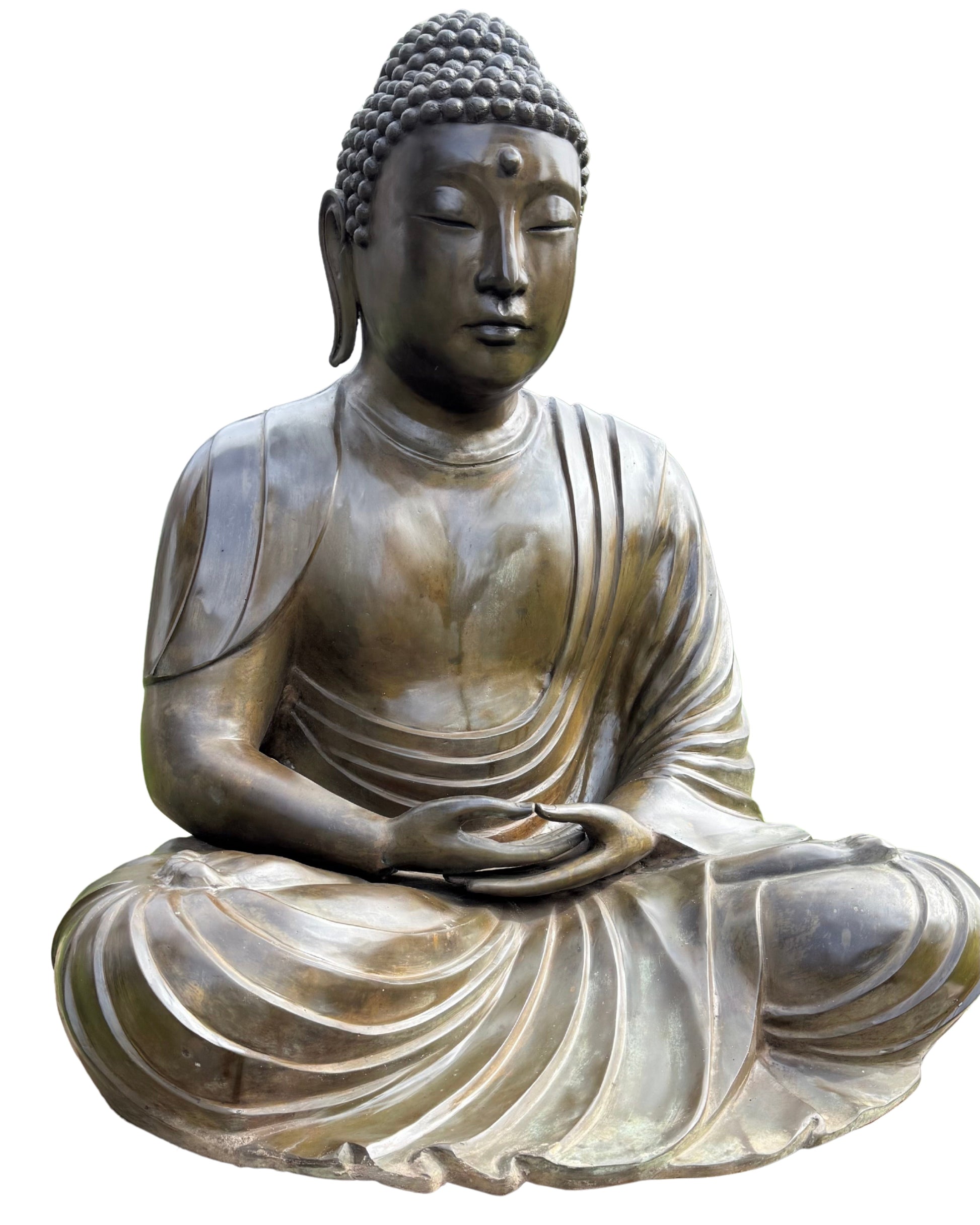 Seated Japanese Amida Buddha showing the broad robe and meditative posture