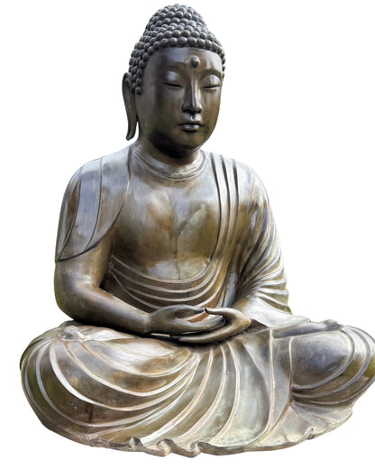 Seated Japanese Amida Buddha showing the broad robe and meditative posture