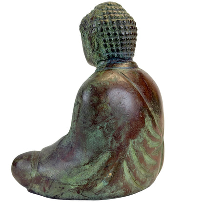 Opposite rear view showing the robe edge and mottled brown-green patina