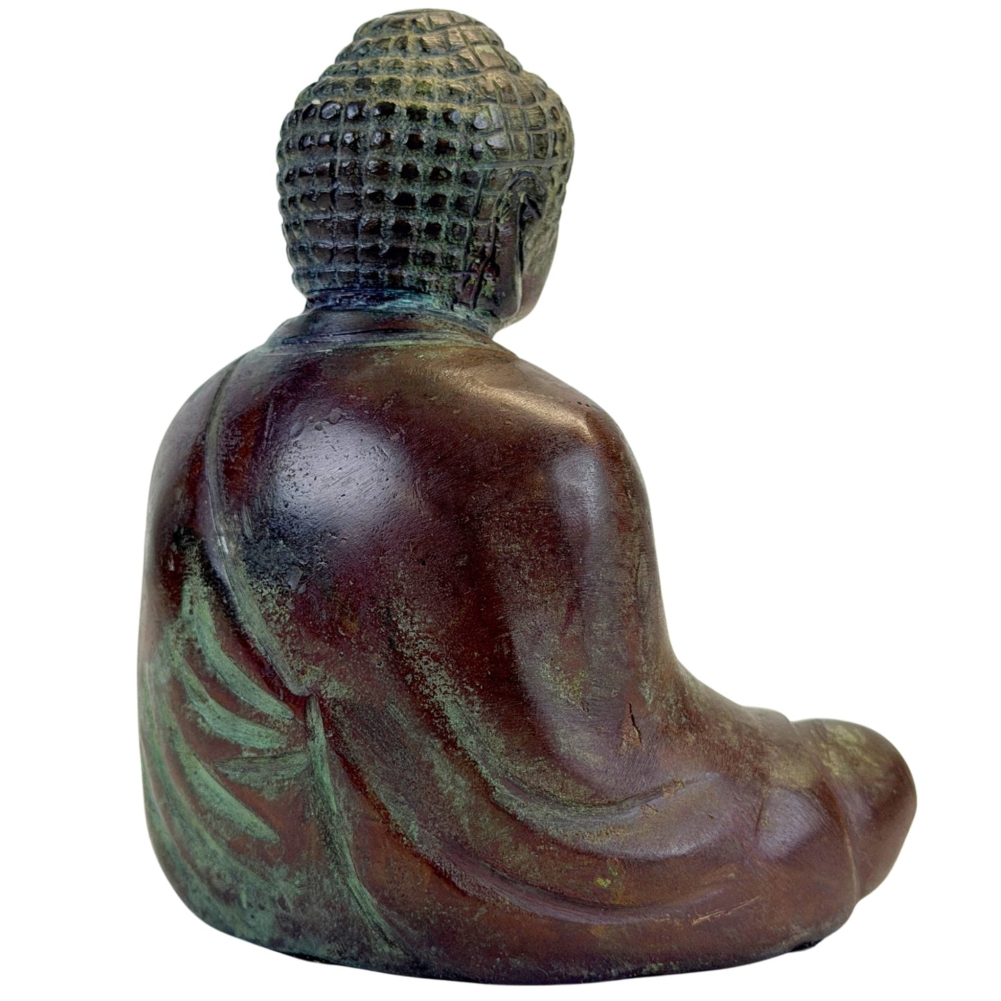 Rear three-quarter view showing the rounded back and aged bronze surface