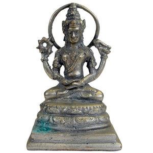 Oud Javaans Bronzen Vishnu Beeld uit Indonesië – Vierarmige Godheid met Chakra en Schelp