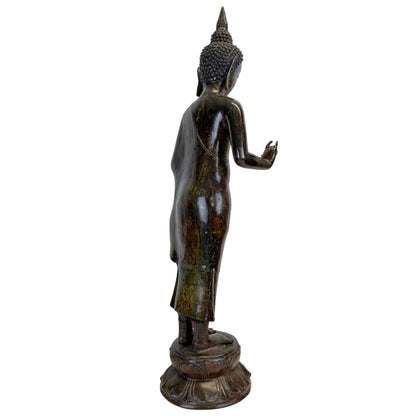 Rear view of the Javanese Majapahit-revival Buddha showing the aged bronze surface