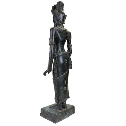 Khmer-Style Buddhist Devata – Bronze Temple Figure, 45 cm – right three-quarter rear view