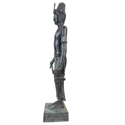 Khmer-Style Buddhist Devata – Bronze Temple Figure, 45 cm – right-side view