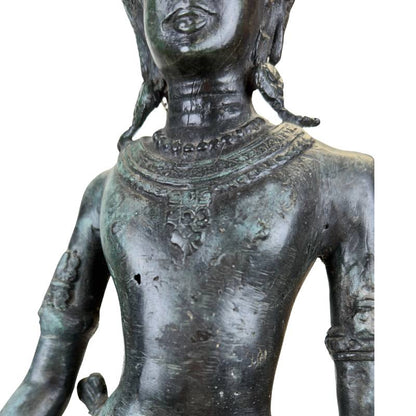 Khmer-Style Buddhist Devata – Bronze Temple Figure, 45 cm – underside and base view