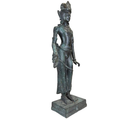 Khmer-Style Buddhist Devata – Bronze Temple Figure, 45 cm – three-quarter front view