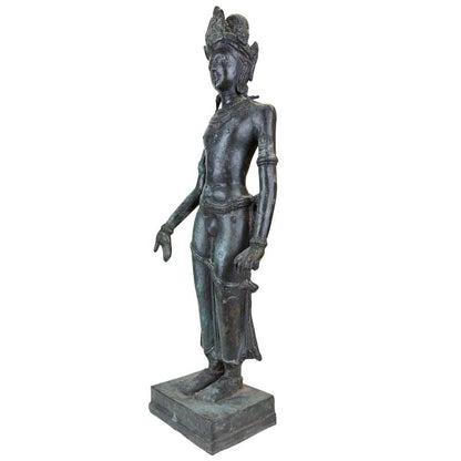 Khmer-Style Buddhist Devata – Bronze Temple Figure, 45 cm – opposite three-quarter front view
