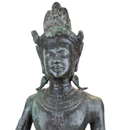 Khmer-Style Buddhist Devata – Bronze Temple Figure, 45 cm – close view of the upper section