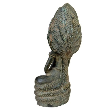 Khmer-Style Muchalinda Naga Buddha – Heavy Bronze, 22 cm – rear view