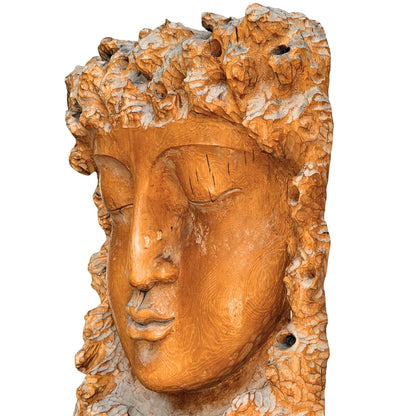 Monumental Vintage Guanyin Wall Sculpture – Carved Wood, 159 cm – left three-quarter rear view