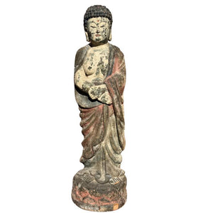 Antiek Houten Guanyin Beeld uit China – Grote Polychrome Tempelsculptuur