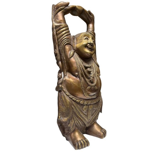 Zware bronzen Lachende Boeddha van 8,8 kg voor geluk en voorspoed.