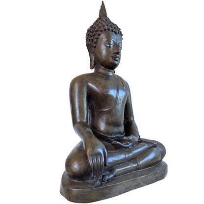 Lan Xang Buddha in fire-gilt bronze with inlaid eyes, Laos