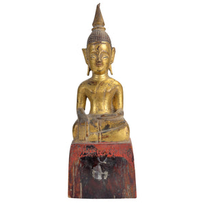 Antieke Houten Lanna Boeddha – Noord-Thailand – 19e Eeuw – Verguld Teakhout