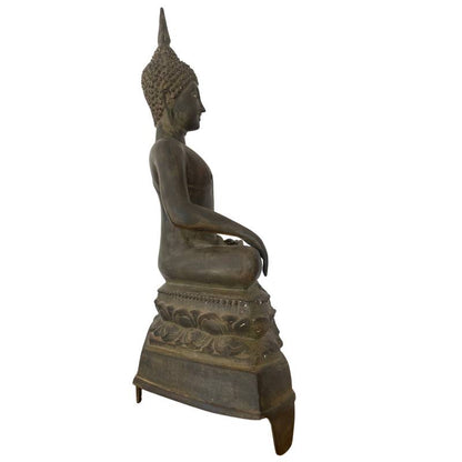 Large Antique Thai Bronze Seated Buddha – c. 1500–1650 – left-side view