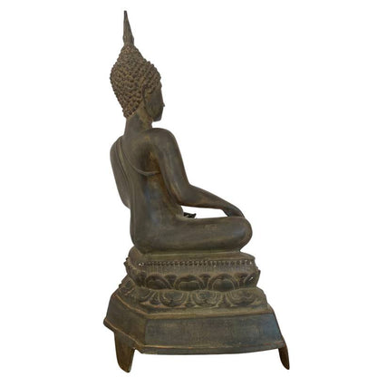 Large Antique Thai Bronze Seated Buddha – c. 1500–1650 – left three-quarter rear view
