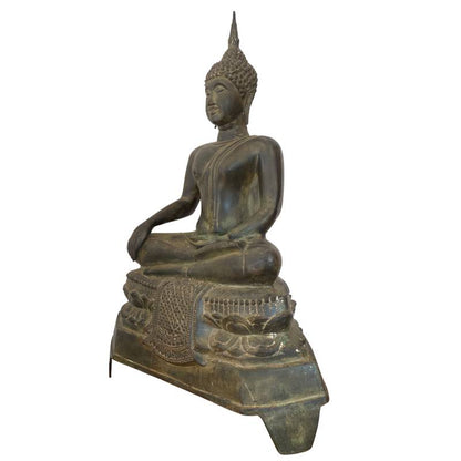 Large Antique Thai Bronze Seated Buddha – c. 1500–1650 – opposite three-quarter front view